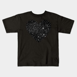 Black Faux Glitter Heart Kids T-Shirt